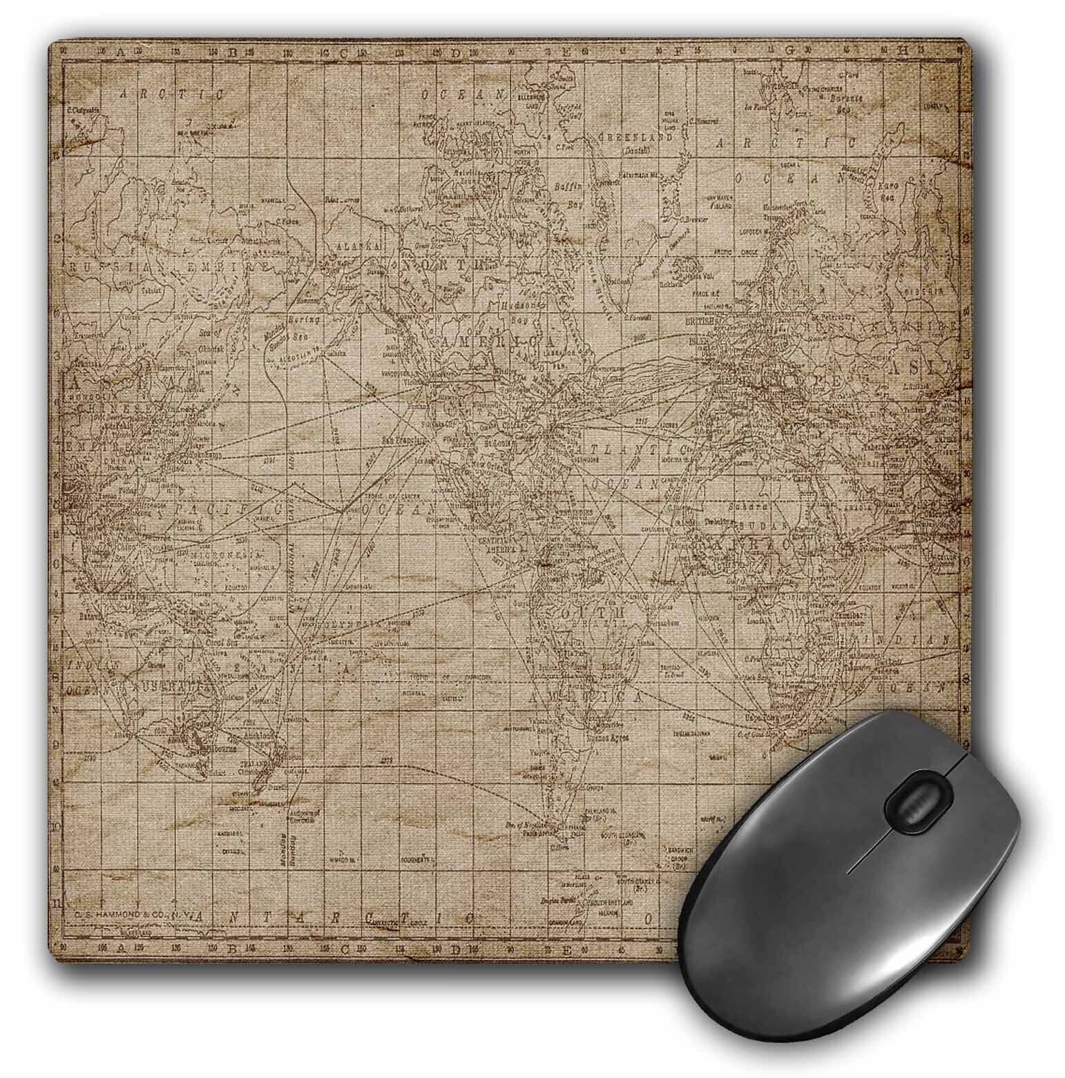 3dRose An Antique Map Of The World In Brown MousePad