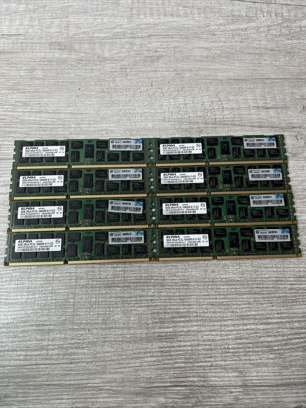 Lot Of 8 - Elpida 8GB Server PC3L-10600R-9-11-E2 (EBJ81RF4EDWD-DJ-F)