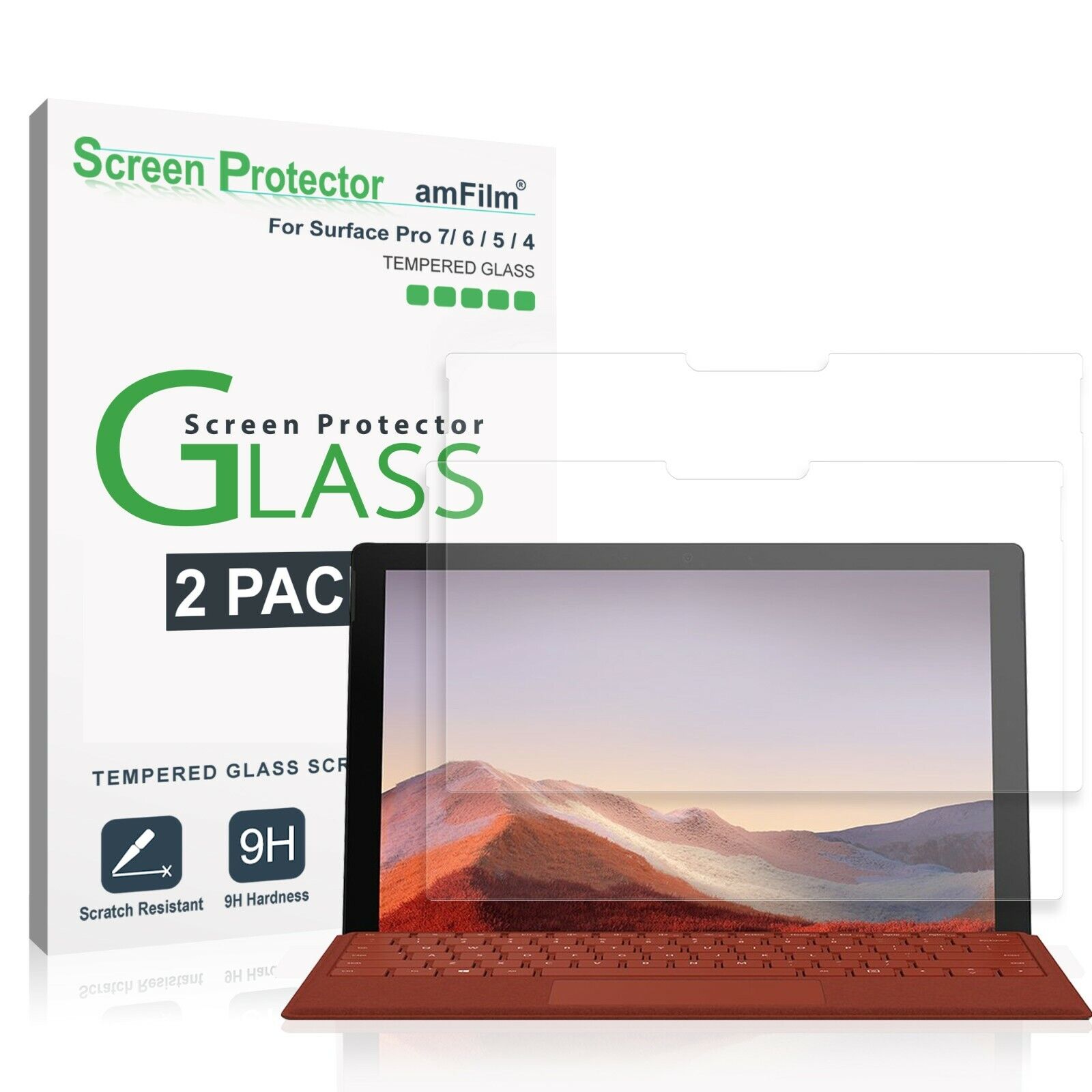 amFilm Microsoft Surface Pro 7/6/5/4 Tempered Glass Screen Protector (2 Pack)