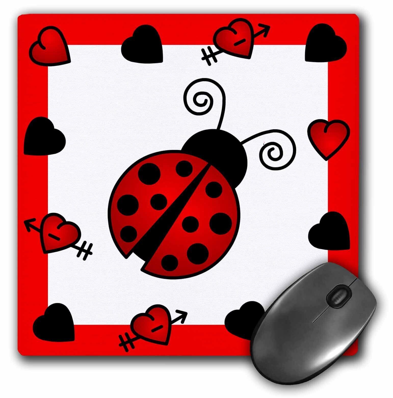3dRose Love Bugs Red Ladybug with Hearts MousePad