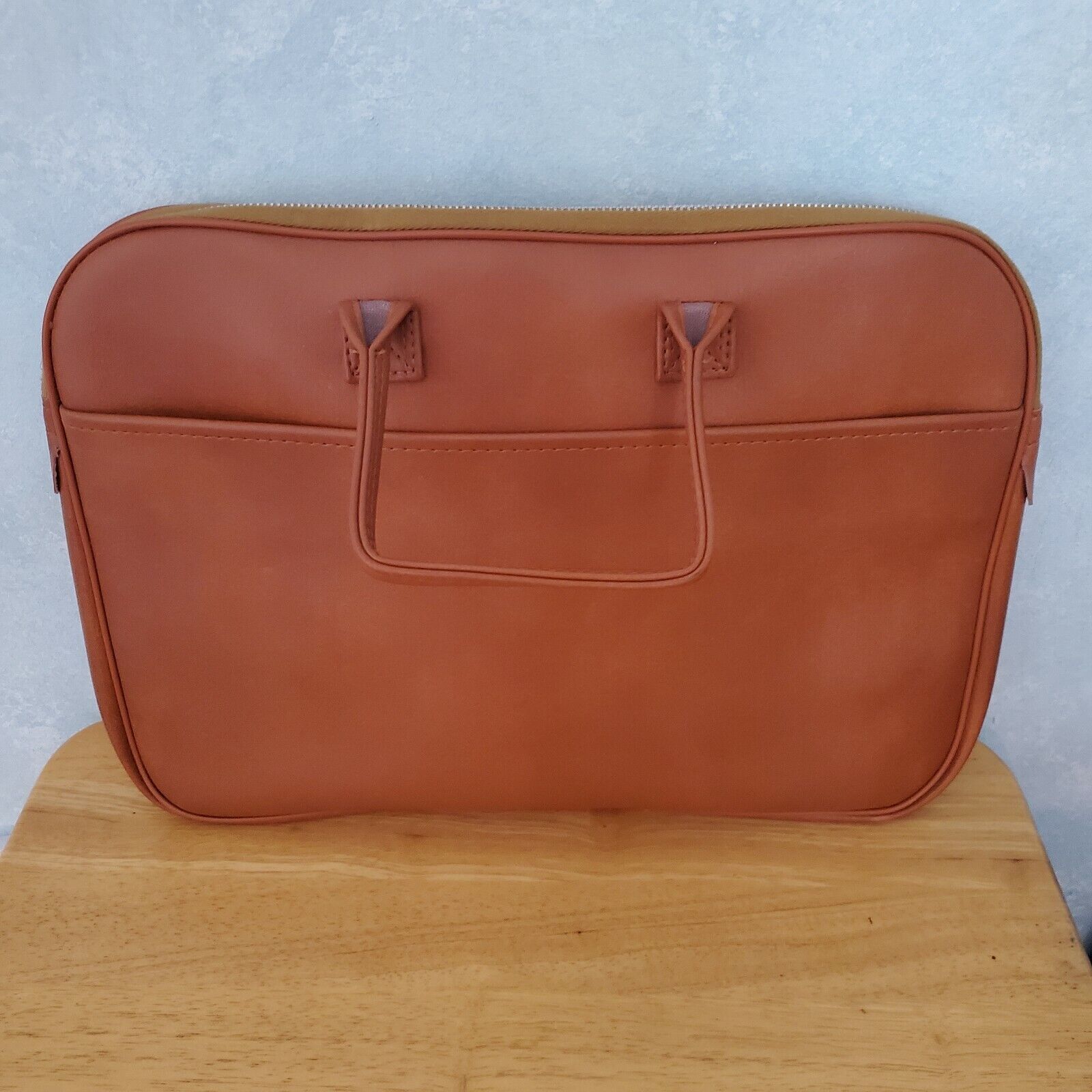 Vintage 1970s Korean Interpur Brief Case/ Laptop Bag 16inches Tan Faux Leather 