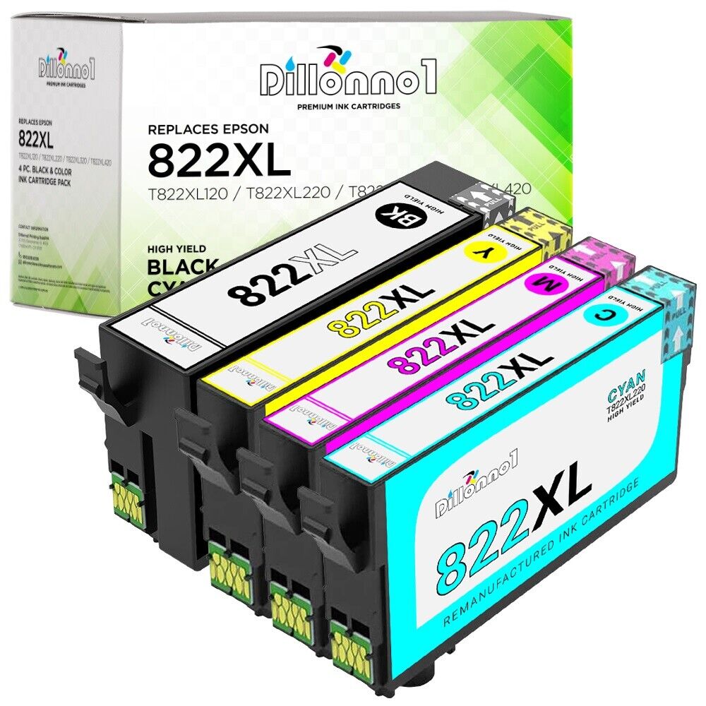4PK T822XL Ink Cartridge for Epson WorkForce Pro WF-3820 WF-4833 WF-4820 