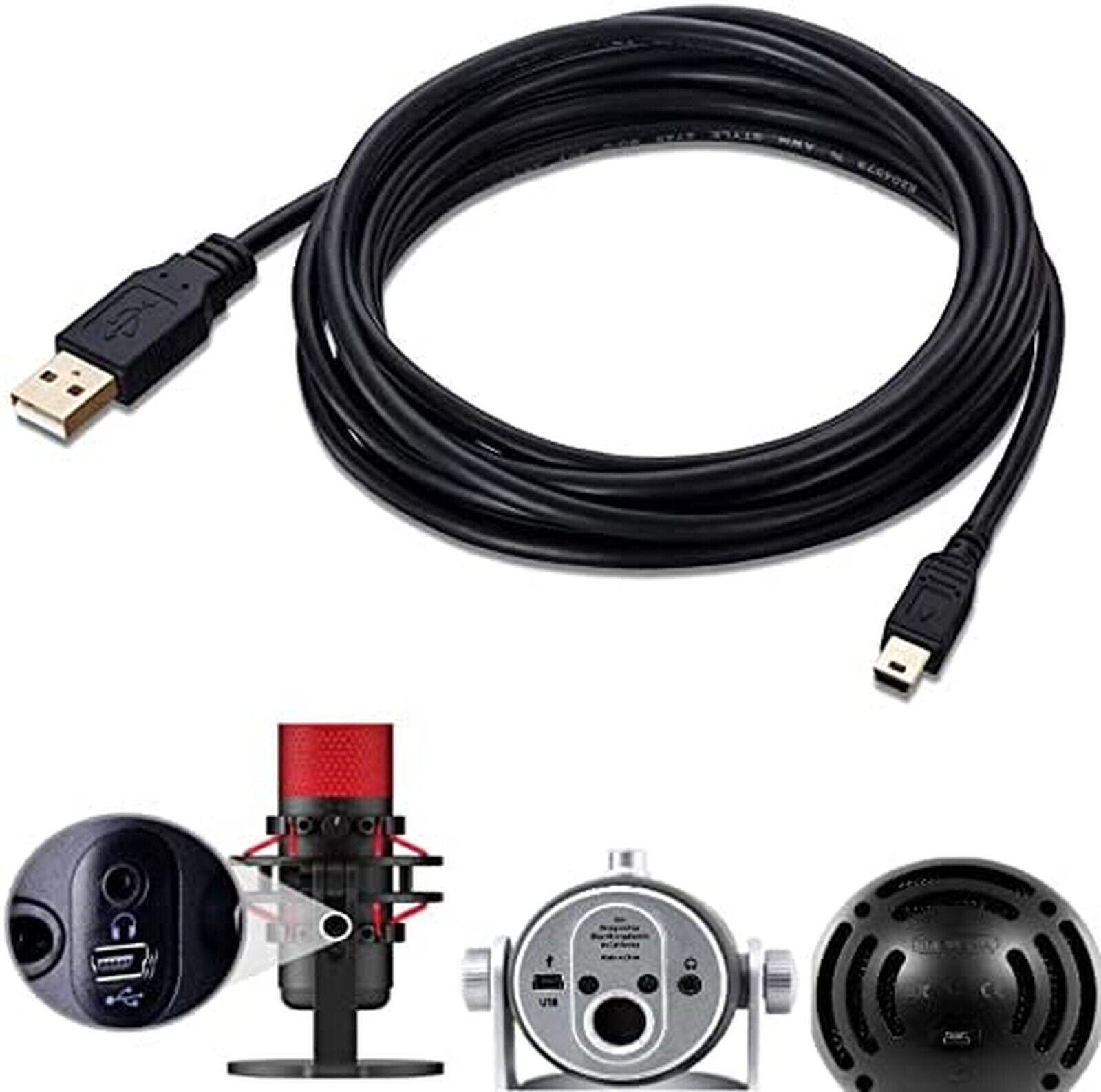 10FT USB Cable Cord for Blue Snowball iCE / Black Out / HyperX Quadcast