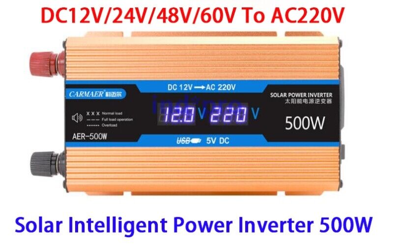 New DC12/24/48/60V To AC220V CARMEAR AER-500W Solar Intelligent Power Inverter