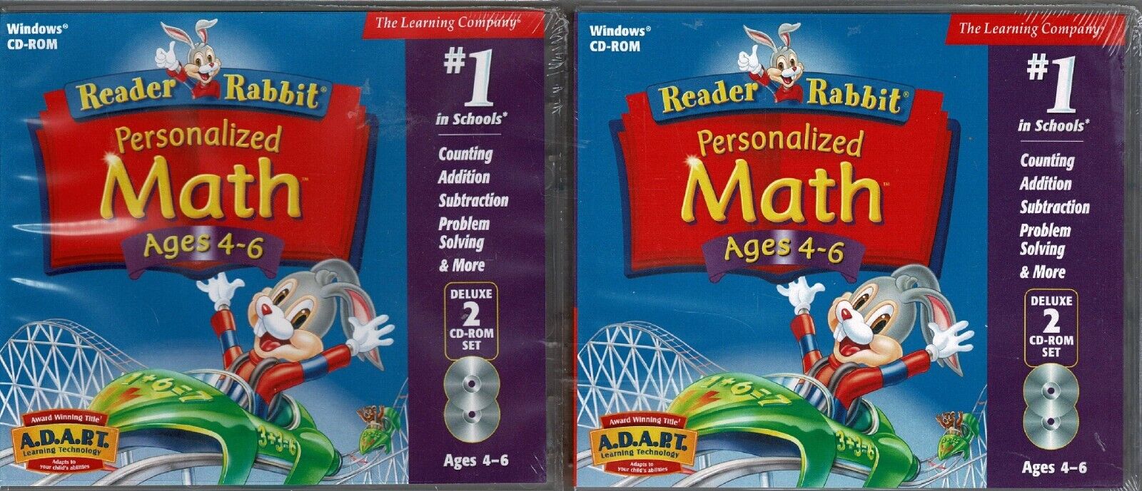 Lot of 2 Reader Rabbit Personalized Math Ages 4 to 6 Pc New XP Save More
