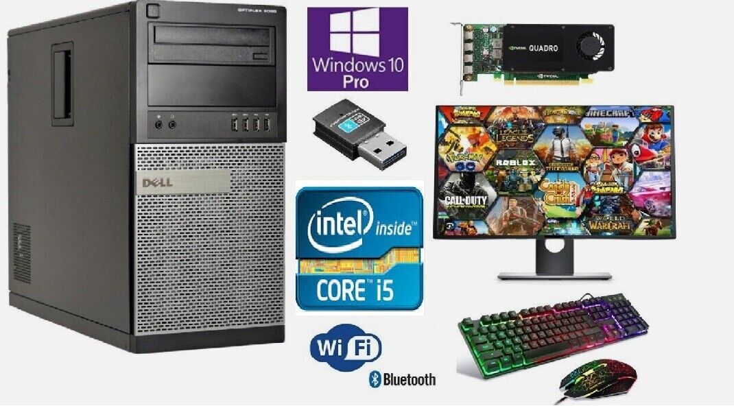 Dell i5 Gaming Desktop PC Computer SSD Nvidia K1200 Win 10 16GB Bundle