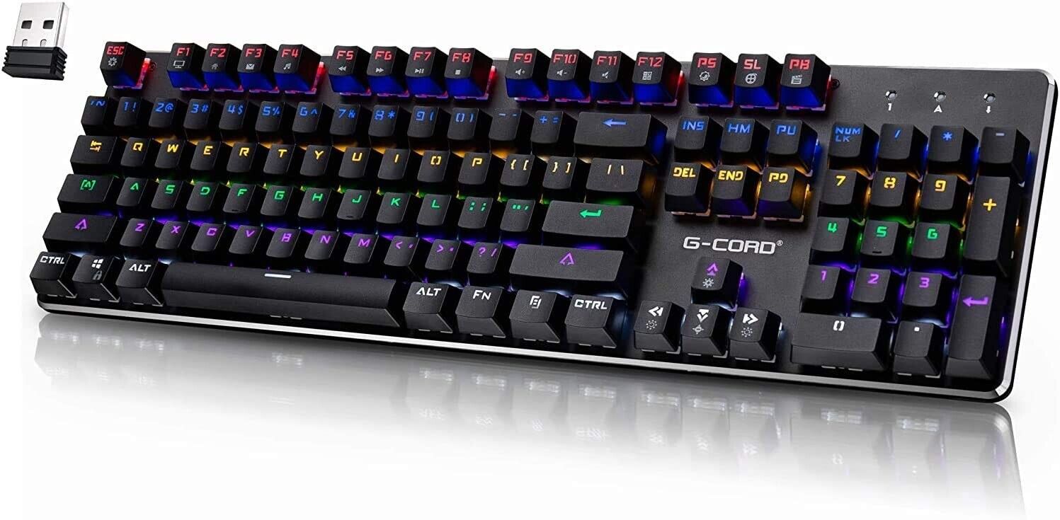 Wireless Gaming Keyboard Mechanical G-Cord Wired Keyboard LED Backlit 104 Keys