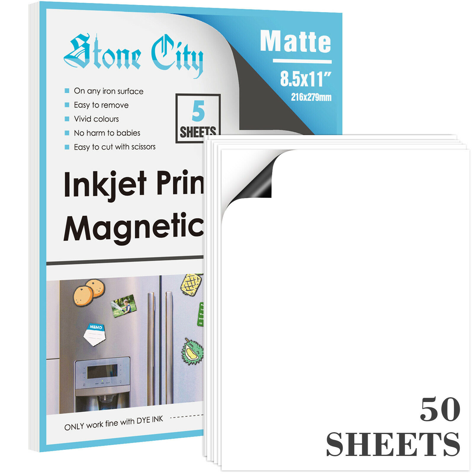Printable Magnet Paper 50 Sheet Magnetic Photo Paper 8.5x11 Matte Inkjet Laser