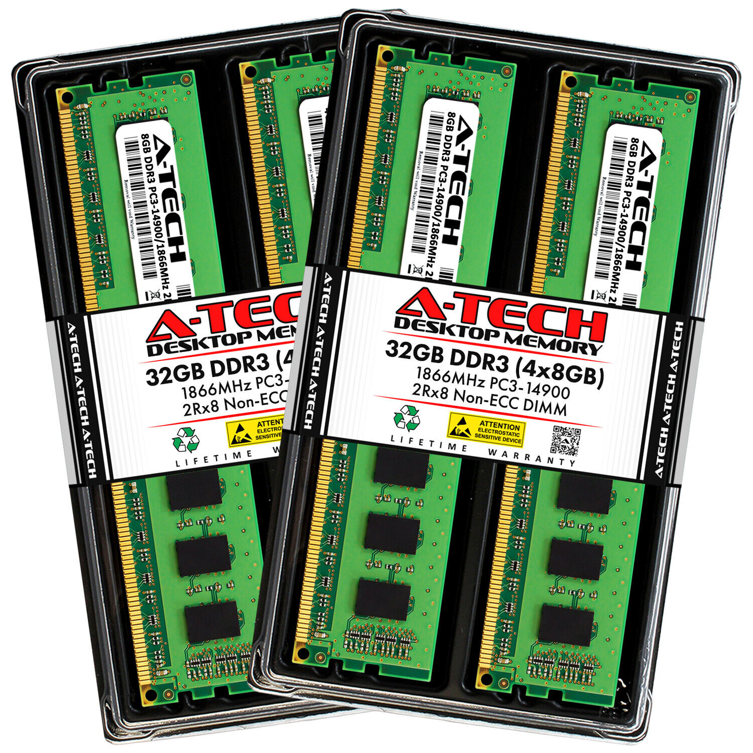 A-Tech 32GB (4 x 8GB) PC3-14900 Desktop DDR3 1866 MHz DIMM Memory RAM 4x 8G 32G
