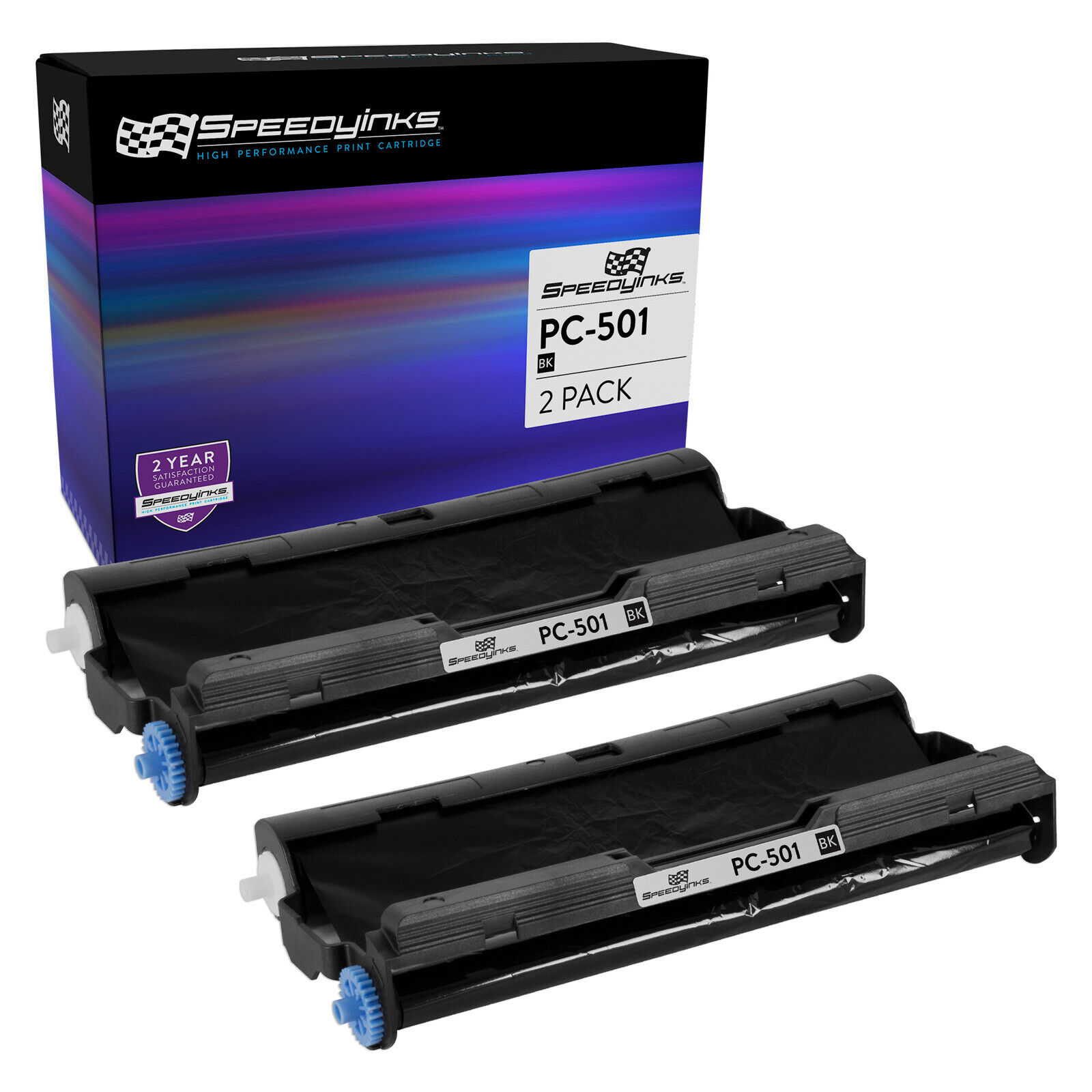 2 pack Compatible PC501 Fax Cartridge with Roll for Brother FAX 575, 878 Printer