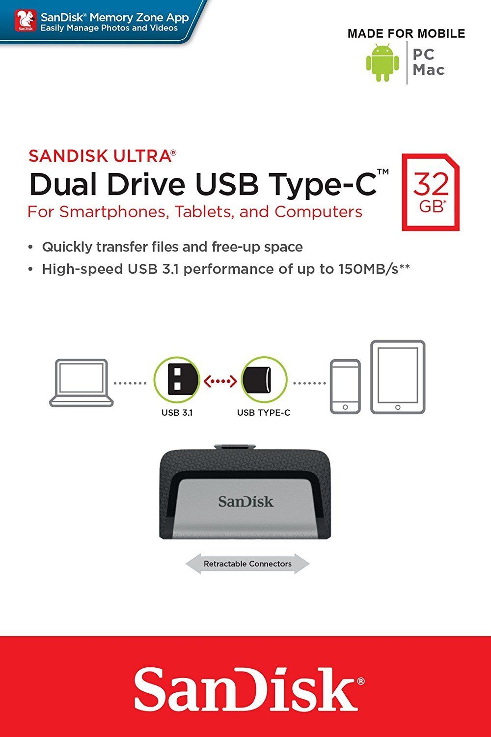 New SanDisk OTG Ultra Dual Drive 32GB 64GB 128GB Type-C USB 3.1 Flash Memory