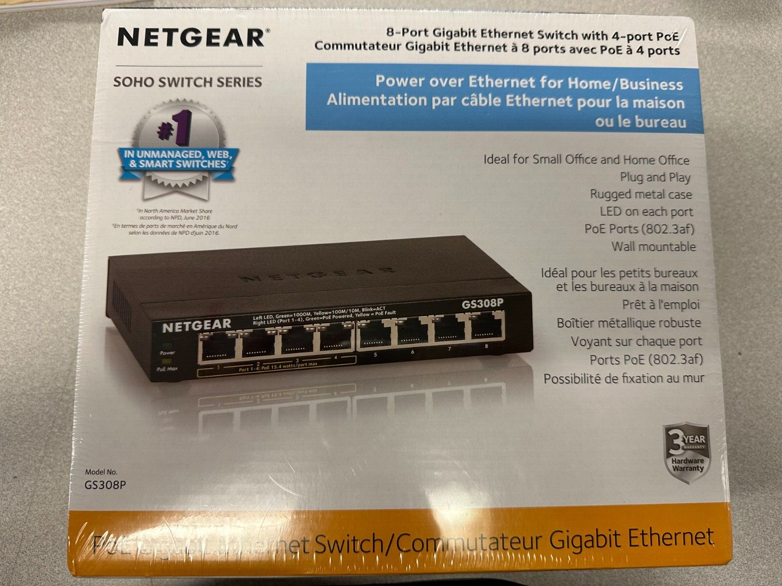NETGEAR  (GS308P-100NAS) 8-Port Gigabit Ethernet Switch 4-Port POE