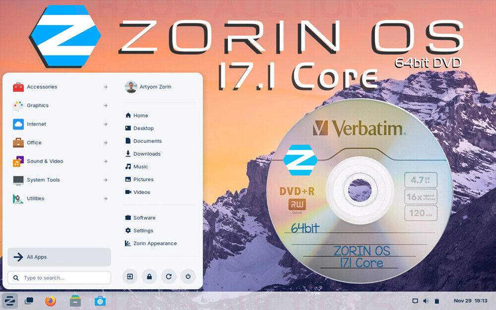 ZORIN OS LINUX INSTALL & LIVE DVD Editions 32bit & 64bit
