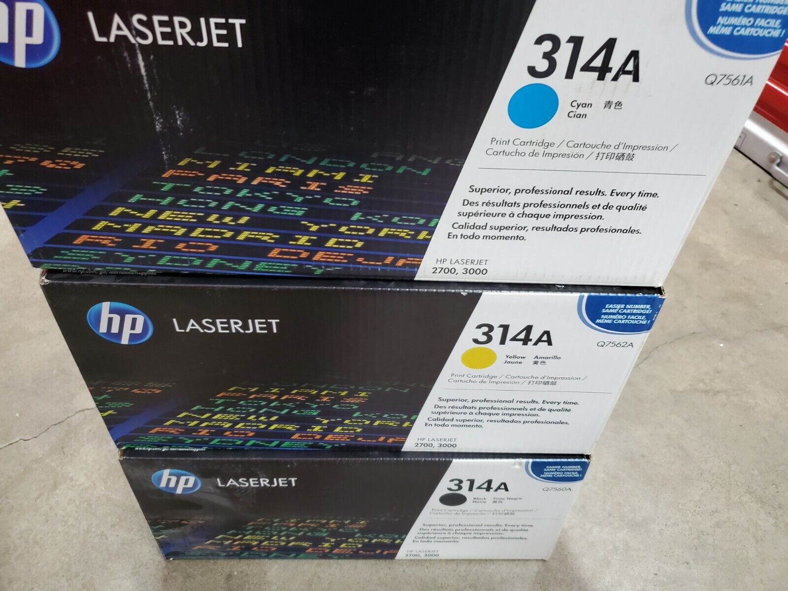 SET of 3 HP Q7560A Q7561A Q7562A 314A Print Toner Cartridge  FACTORY SEALED BOX