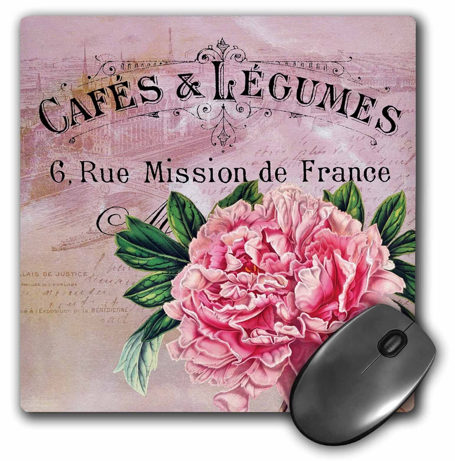 3dRose French Vintage Pink Peony Botanical MousePad