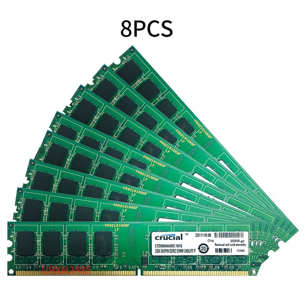 Crucial 16GB 8x 2GB 1GB PC2-6400U DDR2 800MHz 1.8V Computer Desktop Memory LOT
