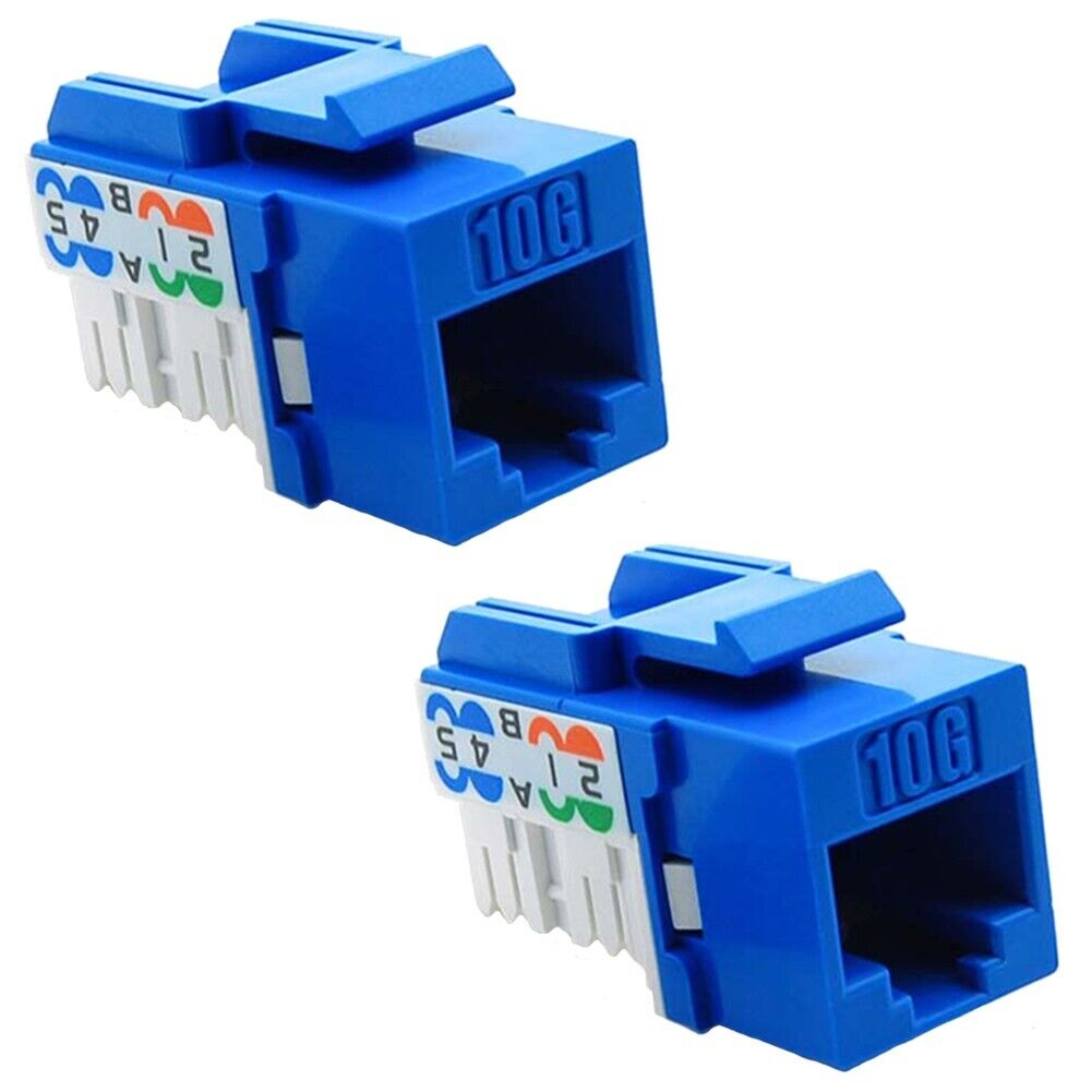 2x Cat6A RJ45 Network LAN Ethernet Keystone Jack 110 Punch Down 8P8C 10Gbps Blue