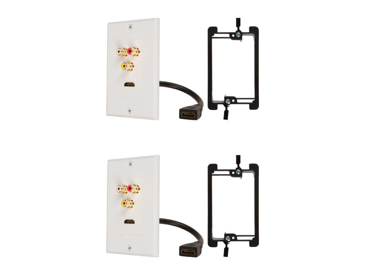 Buyer\'s Point HDMI Pigtail RCA Wall Plate with 1-Gang Mount - White Kit - 2 Pack