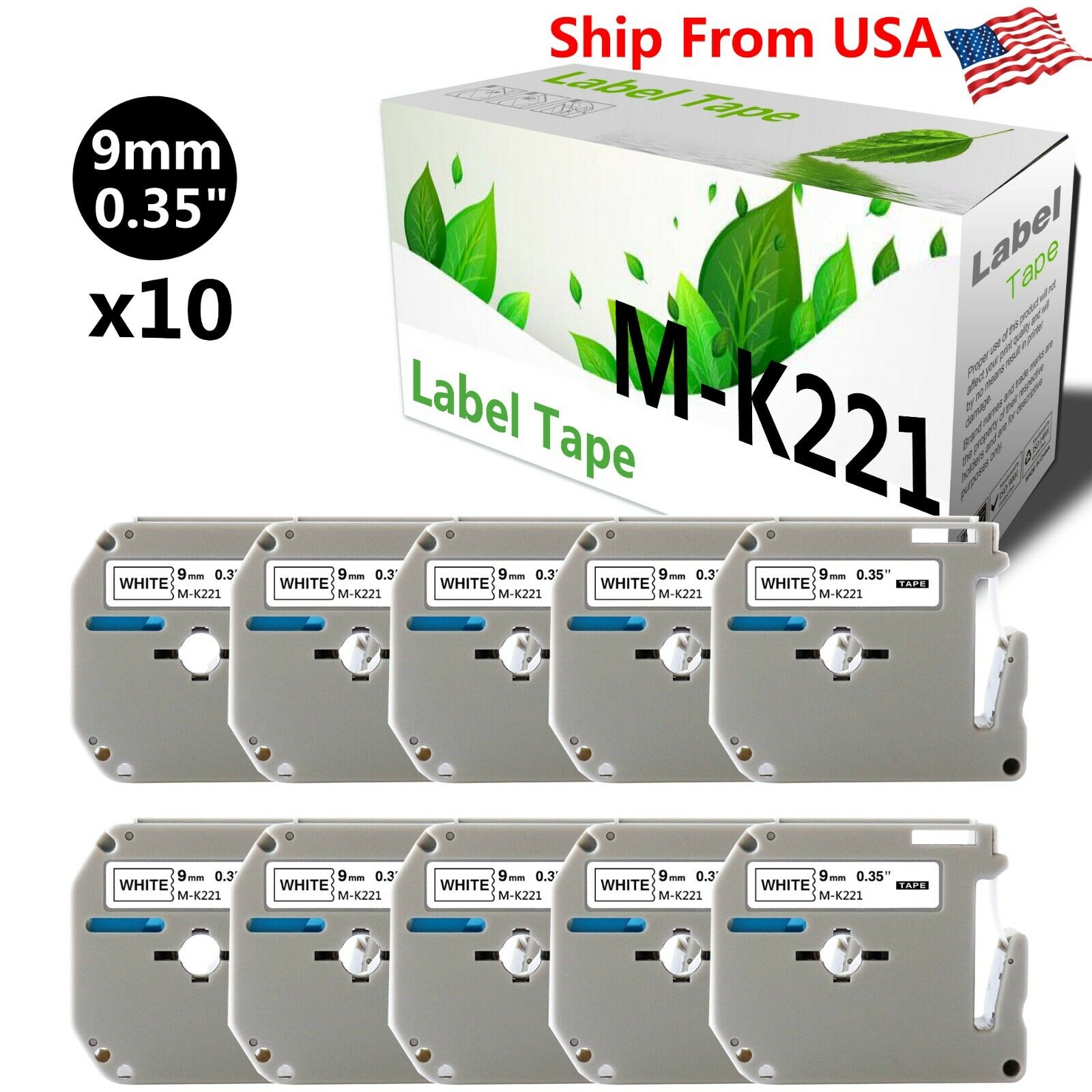 10 PK MK221 MK-221 Label Tape Used for P-touch PT-65VP PT-70(Black on White)