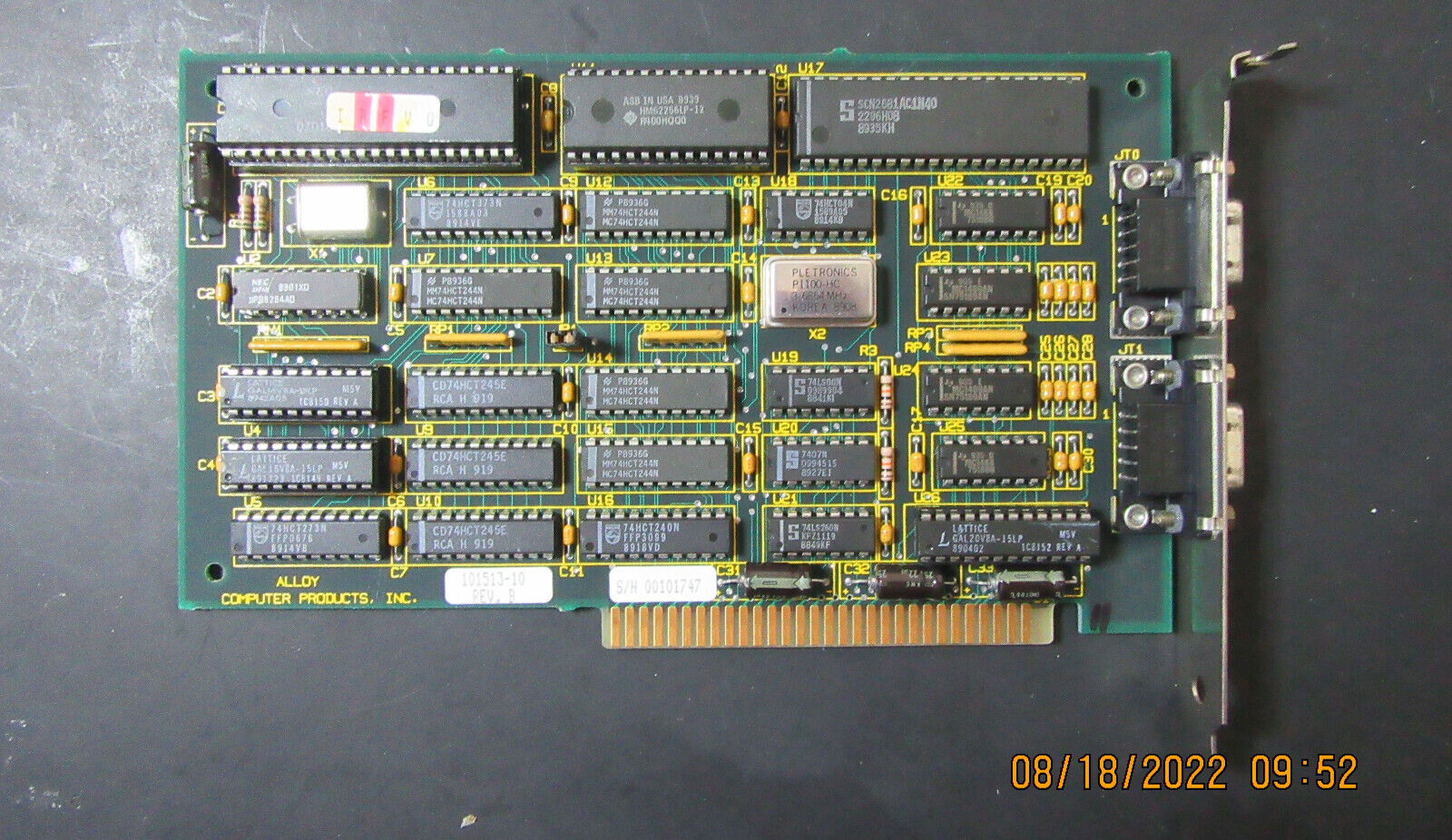 Genuine Vintage Rare Alloy Computer Products 101513-10 Rev. B 8-bit ISA Card