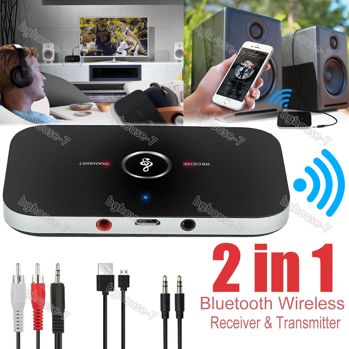 Bluetooth Receiver & Transmitter Wireless 3.5mm Aux Audio Adapter Car TV Stereo