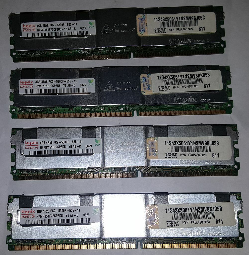 Lot of 4 Hynix 4GB 4Rx8 PC2-5300F-555-11 DIMM 667 MHz HYMP151F72CP8D5 46C7423