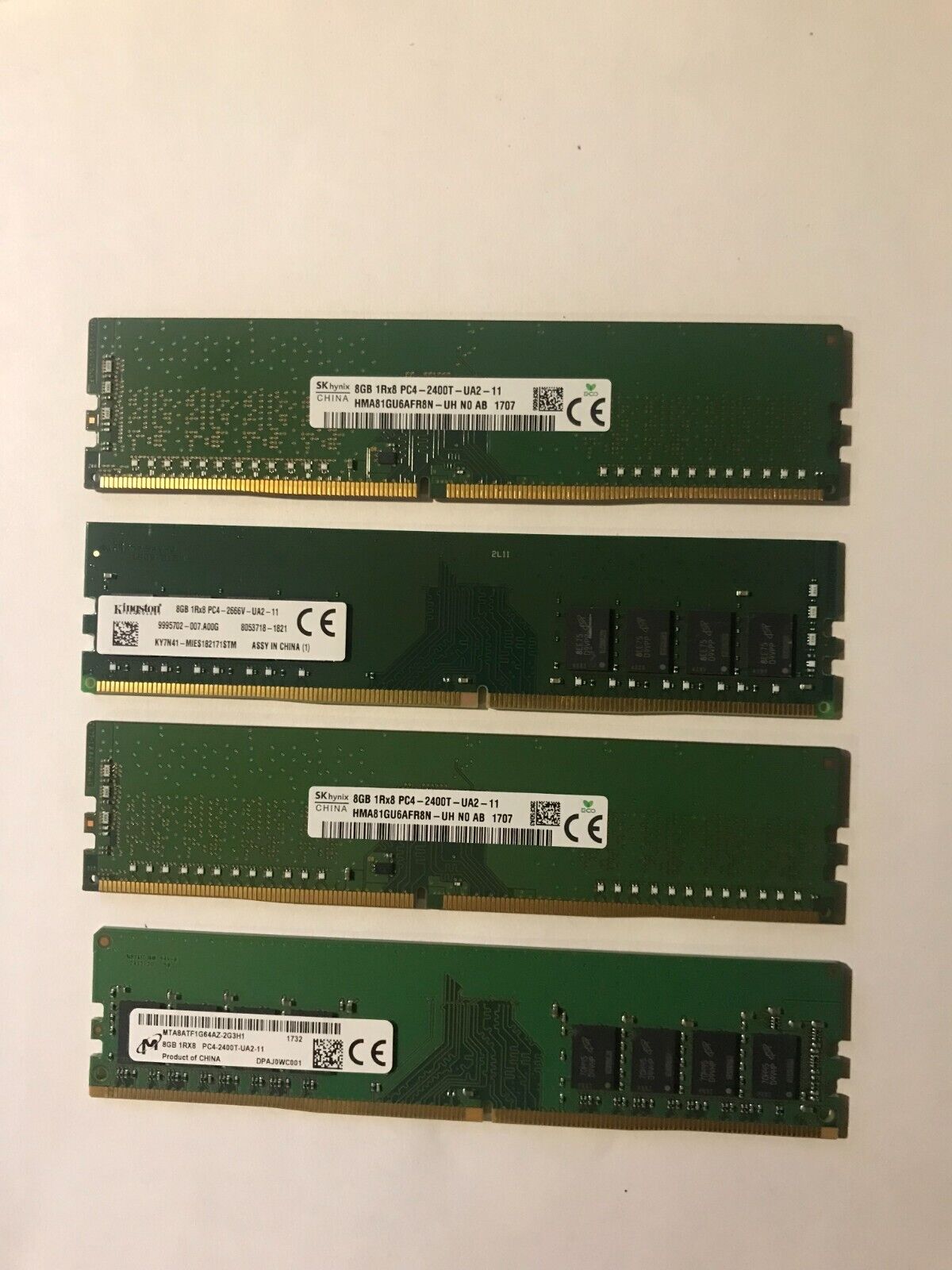 LOT OF 62PCS MIX BRAND 8GB DDR4 1RX8 DESKTOP