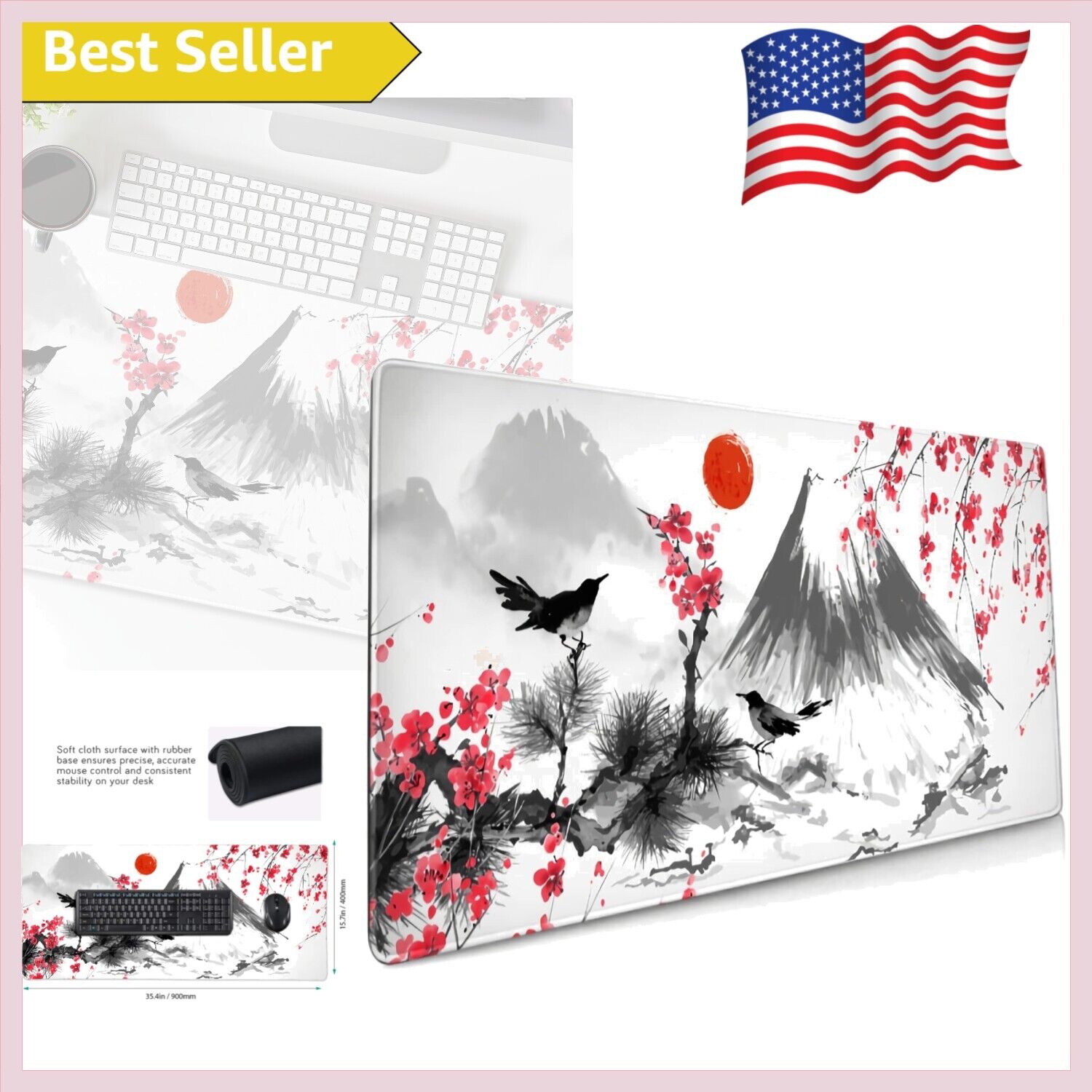 Elegant Japanese Cherry Blossom Keyboard Mat - Extended Desk Pad for Gaming