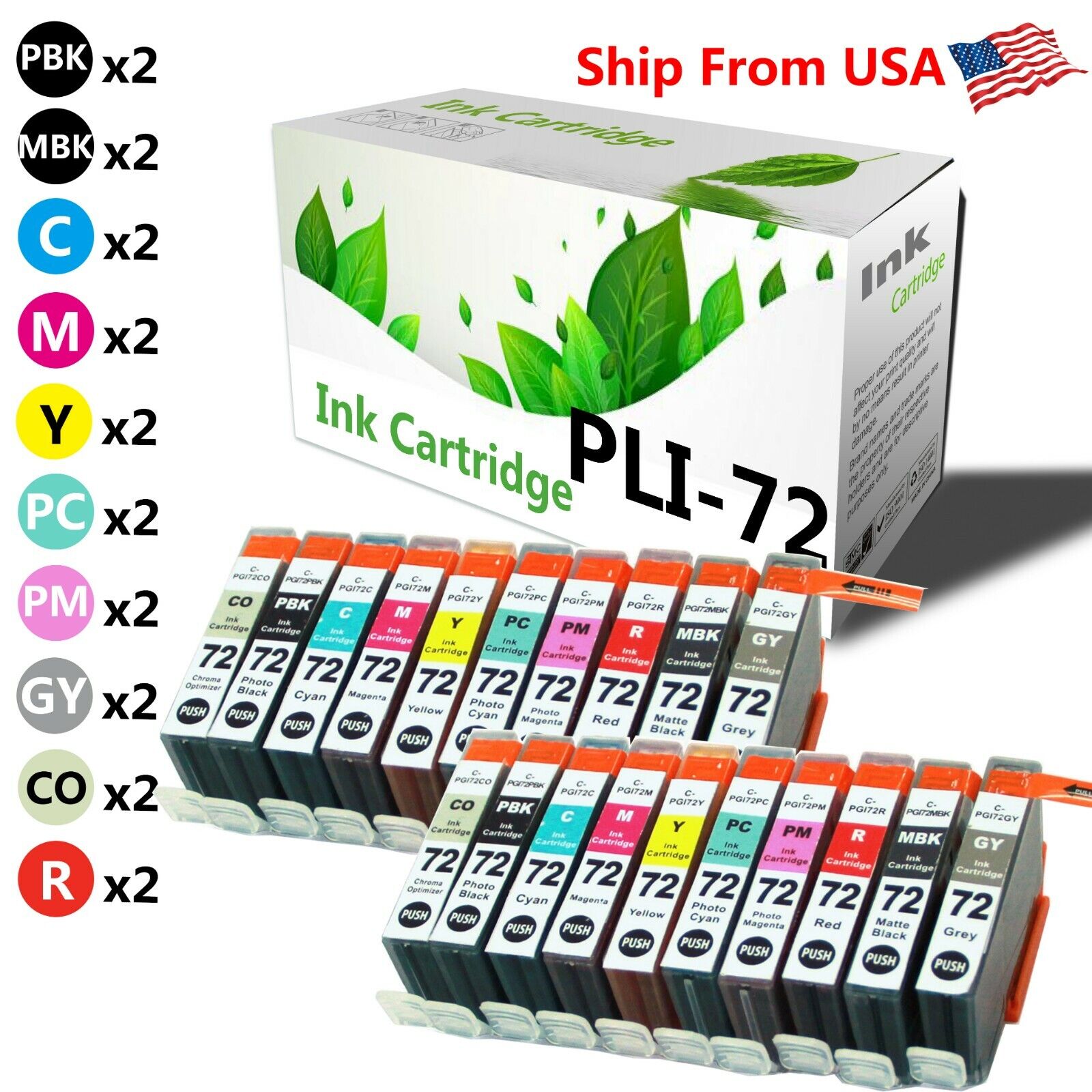 20 Pack PGI72 PGI-72 Ink Cartridge for PIXMA Pro-10 PIXMA PRO-10S Printer
