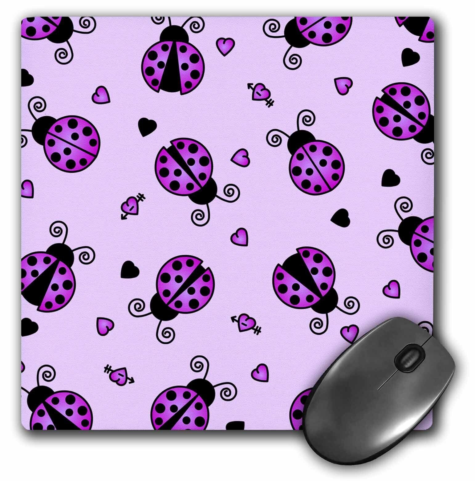 3dRose Love Bugs Purple Ladybug Print with Hearts MousePad