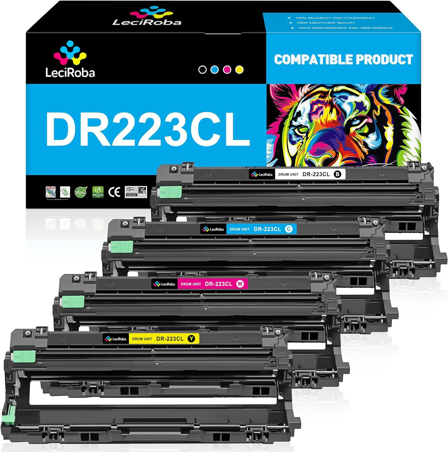 LeciRoba DR-223CL Drum Unit Replacement for Brother DR223CL(4-Pack)18,000 pages 