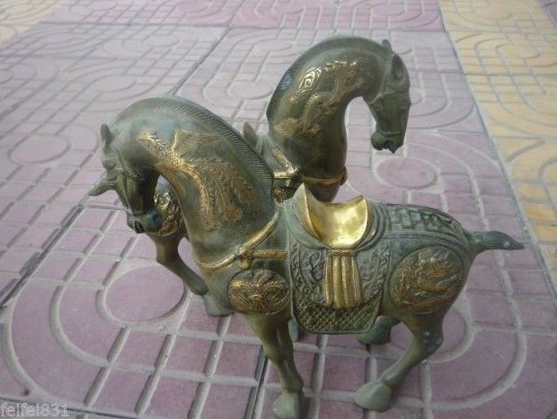 Qing Dynasty (QianLong1736-1792) bronze gilt Horse Statue/ Sculpture,A pair