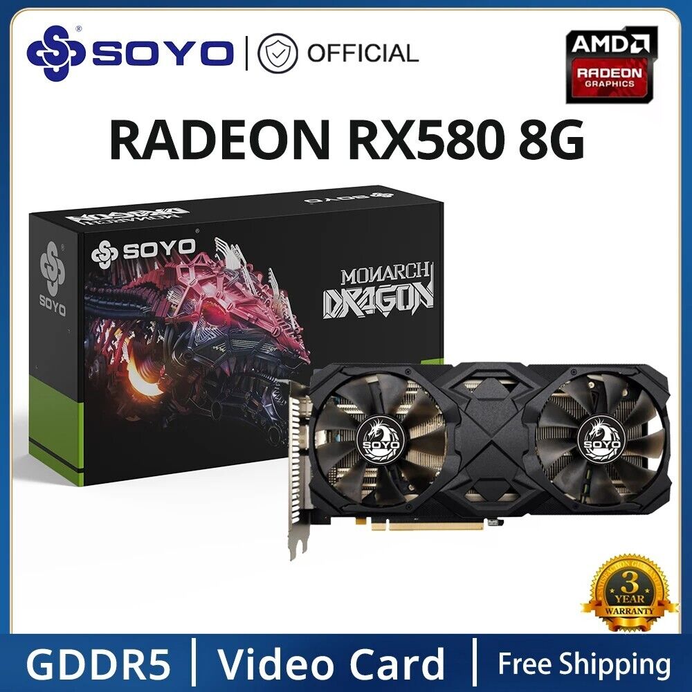 SOYO Original Radeon RX580 8G Graphics Card GDDR5 Memory Video Gaming Card PCIE.