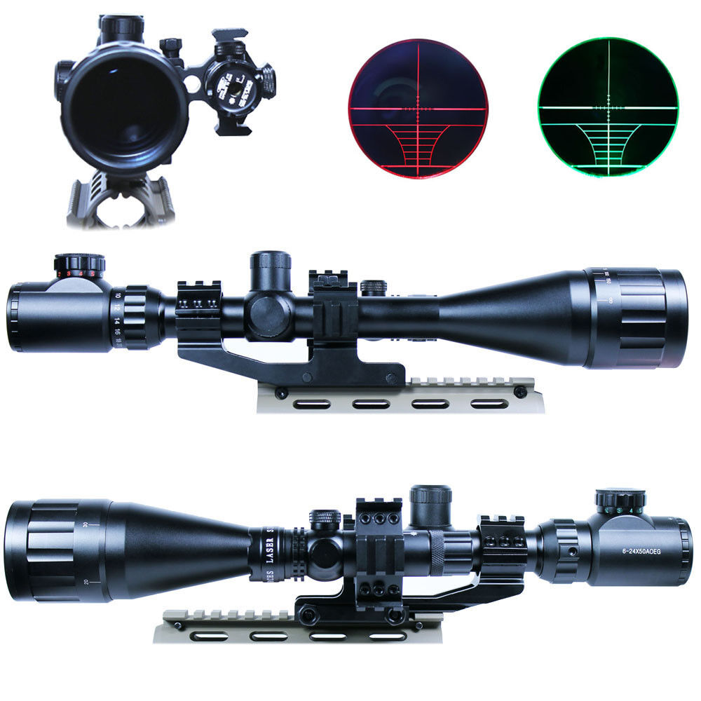 6-24X50 AOEG Rifle Scope Dual illuminated with Red Laser Sight & PEPR Rail Mount