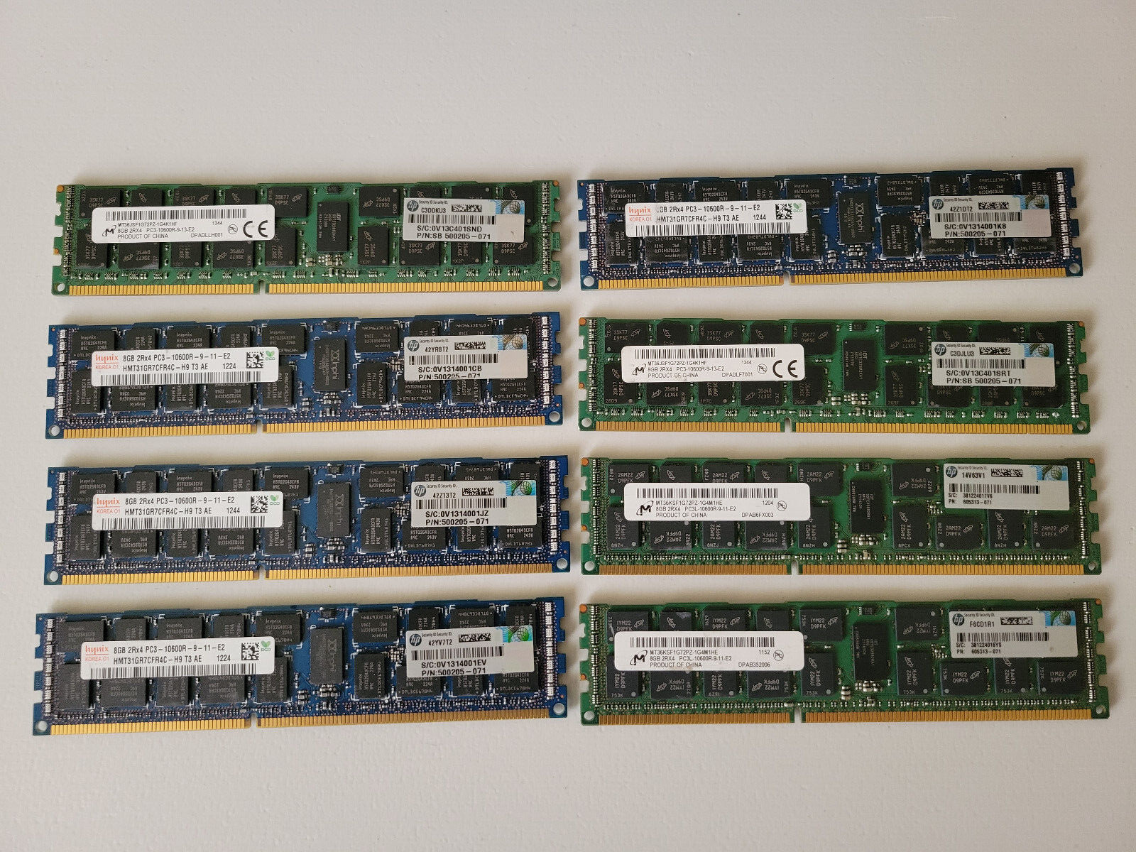 8x8GB (64GB) 2RX4 PC3-10600R DDR3 MICRON / HYNIX HP 500205-071 ECC SERVER MEMORY