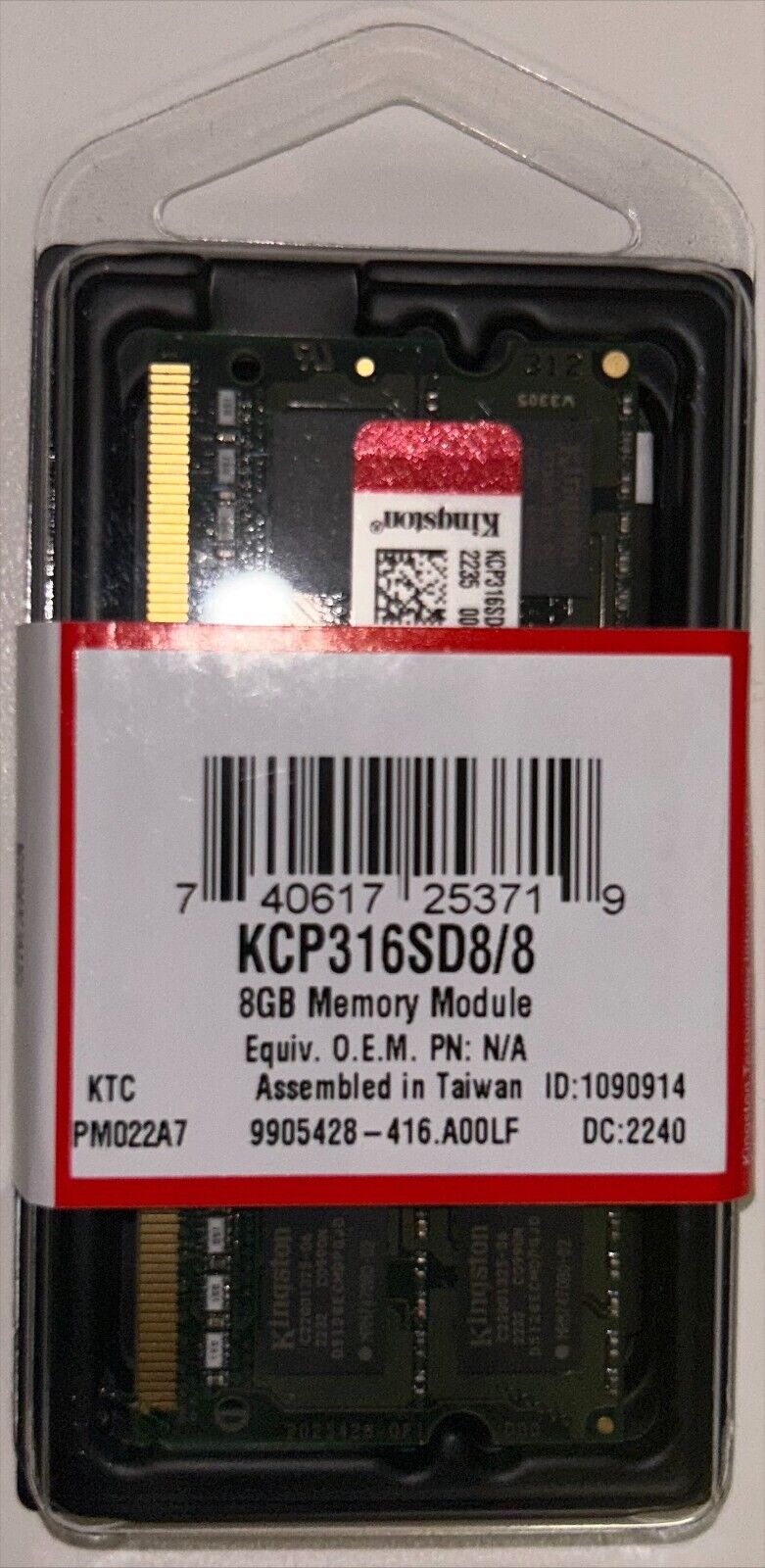 Kingston KCP316SD8/8 8GB PC3-12800 DDR3-1600Mhz SODIMM Laptop Memory RAM
