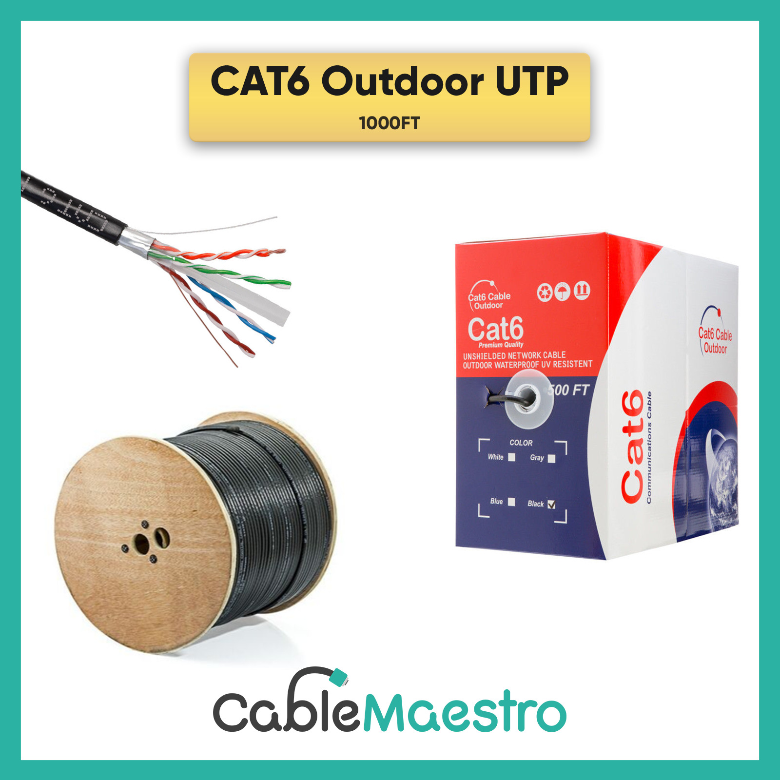 CAT6 Cable Outdoor 500FT 1000FT UTP FTP Ethernet 23 AWG Direct Burial Bulk 