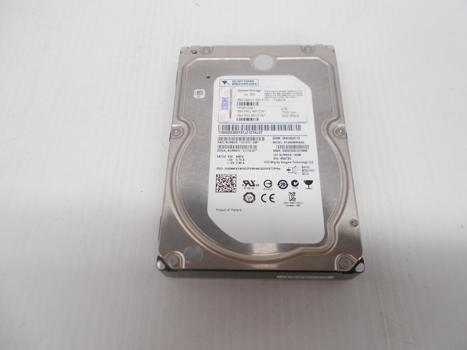 Seagate 4TB 7.2K SAS Server Storage Hard Drive HDD 3.5'' ST4000NM0043 Dell HP