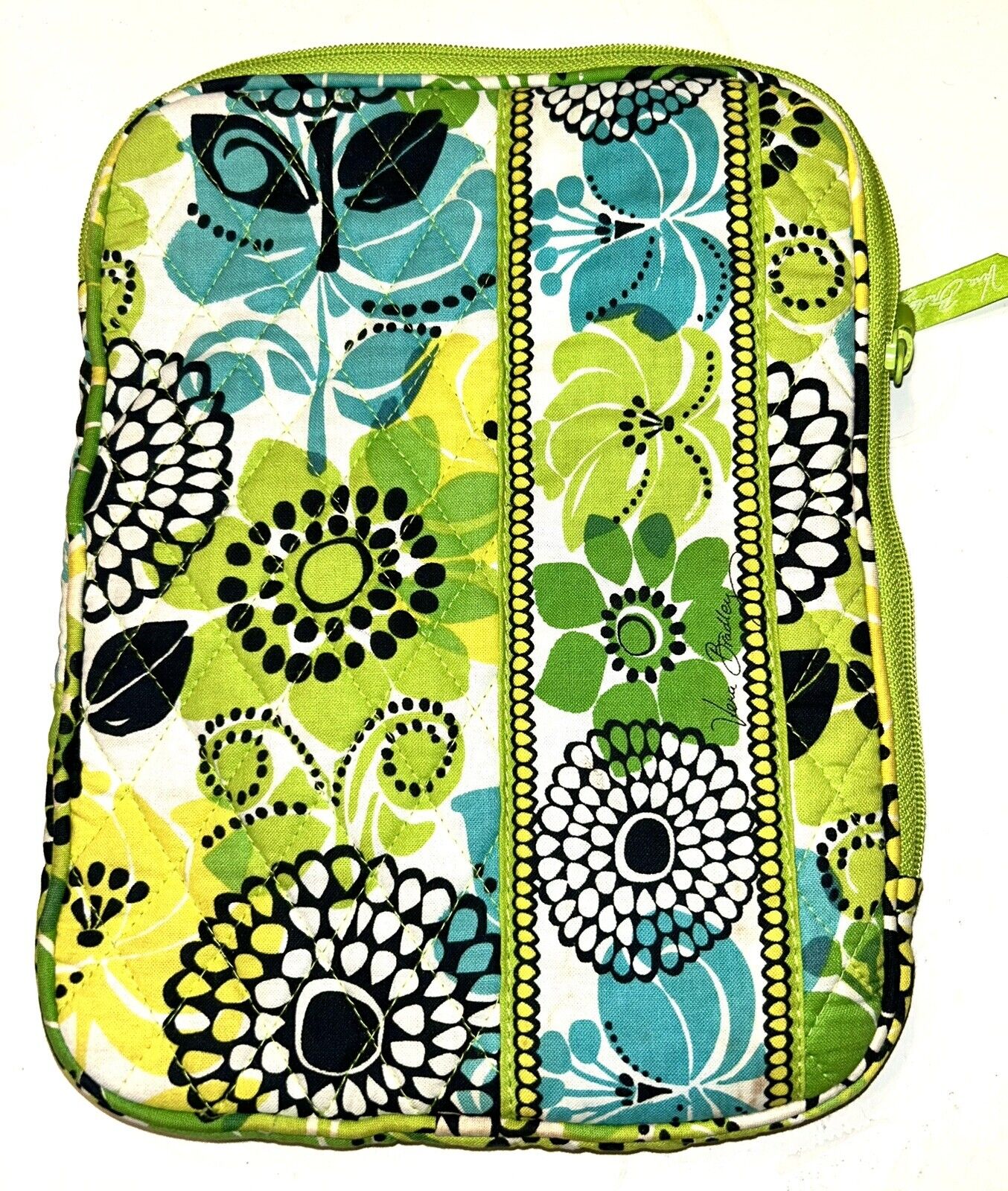 Vera Bradley Quilted Tablet Case Yellow Green Black Floral iPad Zip Travel Bag