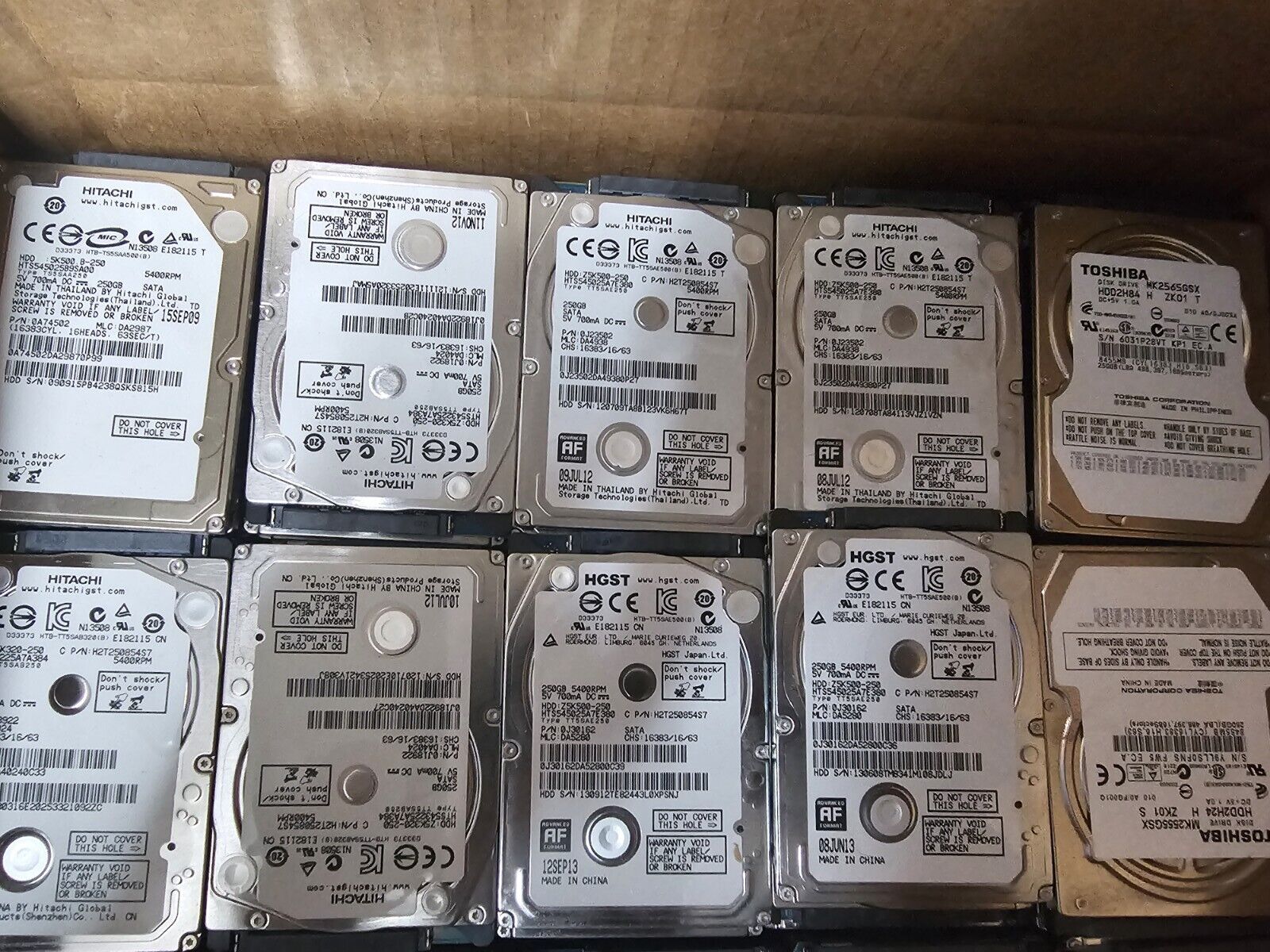 Lot of 50 Mixed Brands  250GB SATA HDD Hard Drives for Laptop