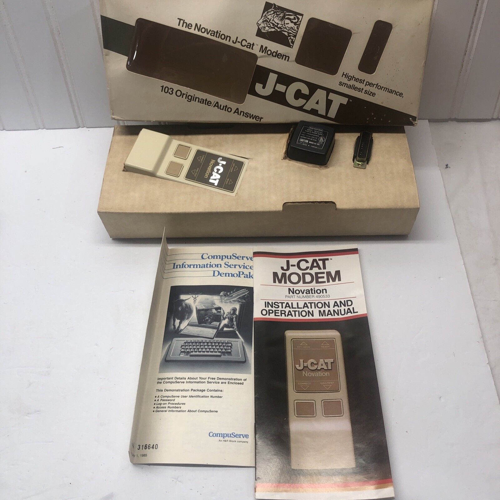Vintage Novation J-Cat Modem | With Data & Power Adaptors & Manual | OPEN BOX