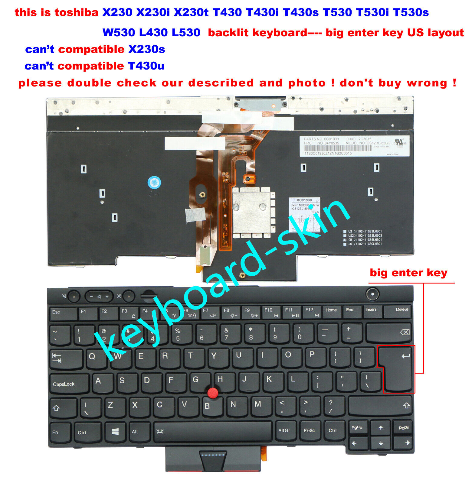 New for IBM Thinkpad X230 x230t T430 T430i T530 W530 L430 L530 Keyboard backlit