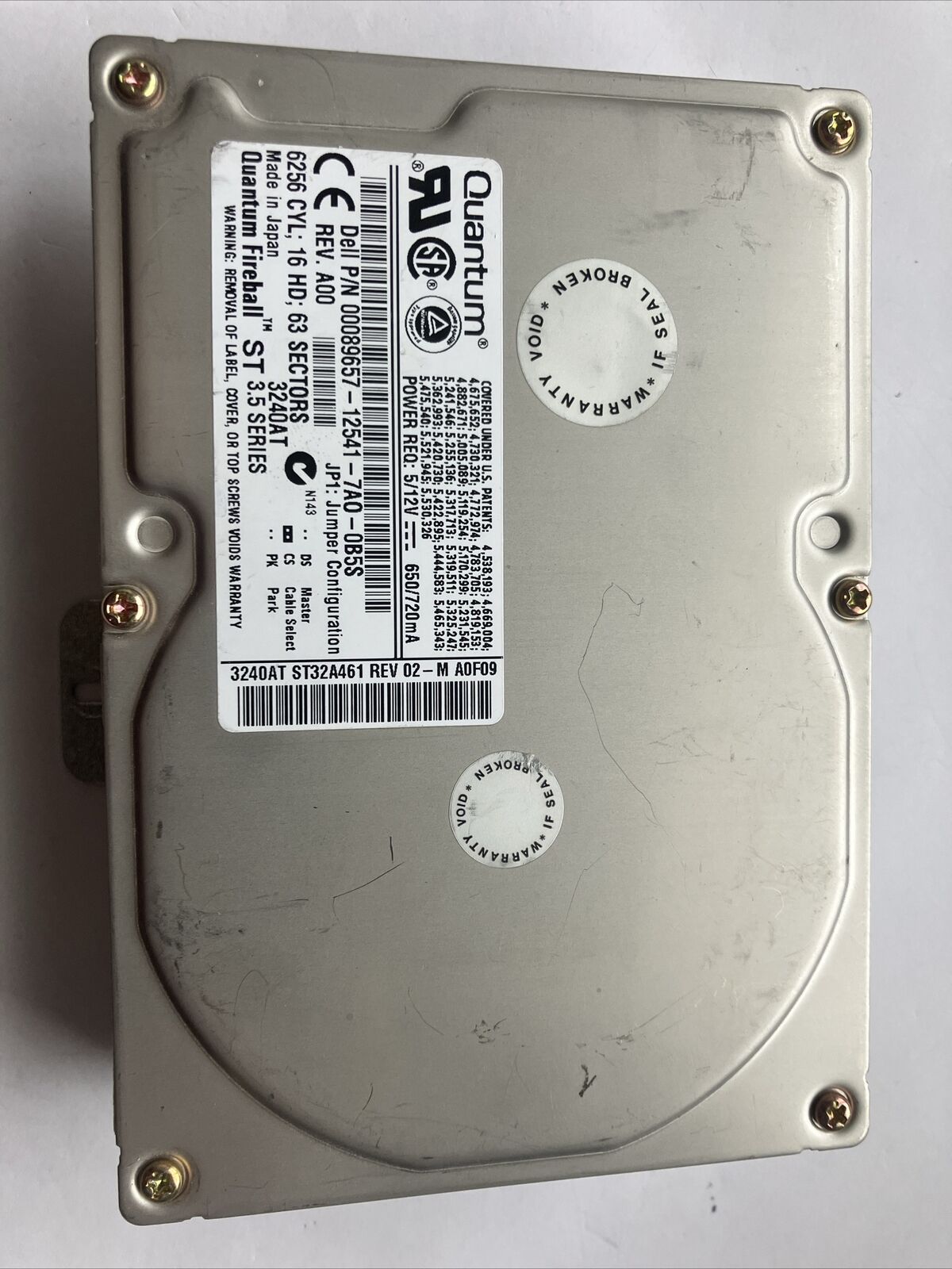 Quantum Fireball ST 3240AT ST32A461 Vintage Computer Hard Drive Dell 00089657-