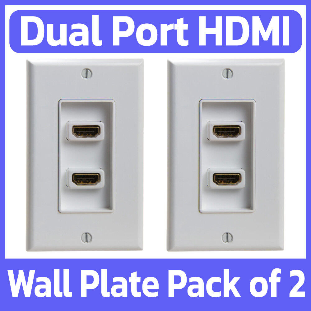 2 Pack Dual HDMI Wall Plate Single Port Face Plate 4-in HDMI Cable Coupler White
