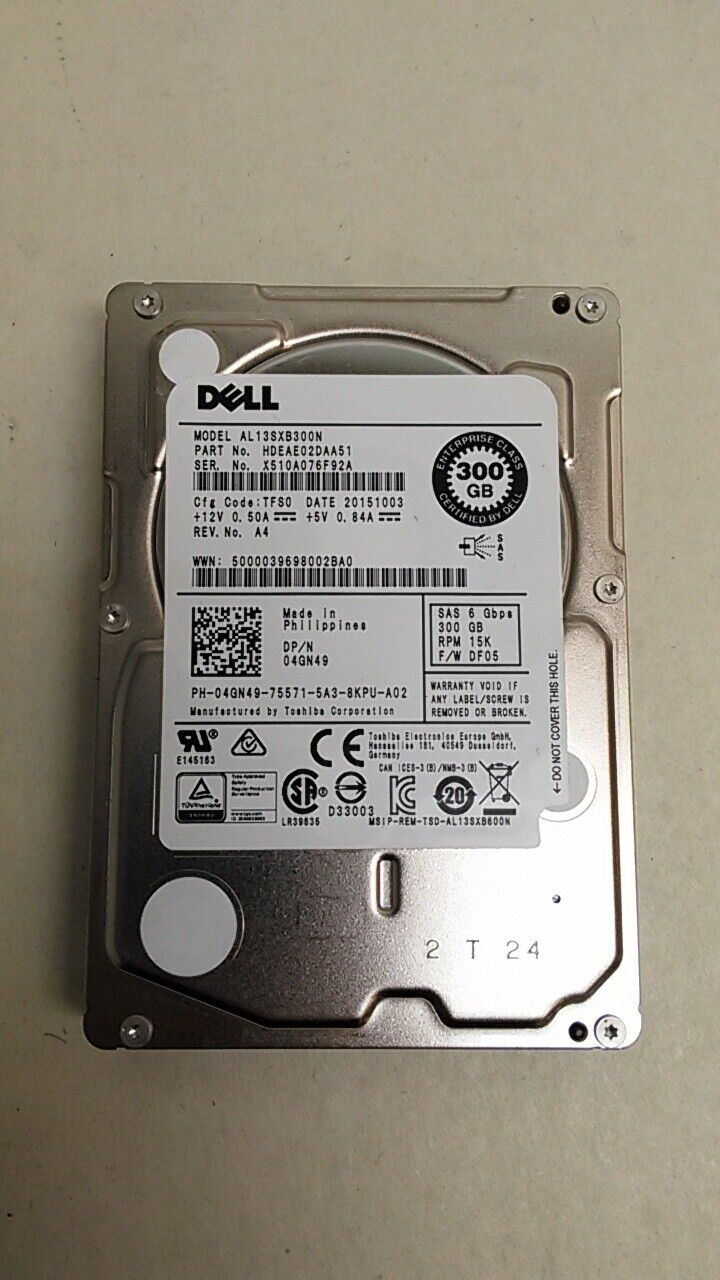 Lot of 2 Toshiba Dell AL13SXB300N 300 GB 2.5 in SAS 2 Enterprise Hard Drive