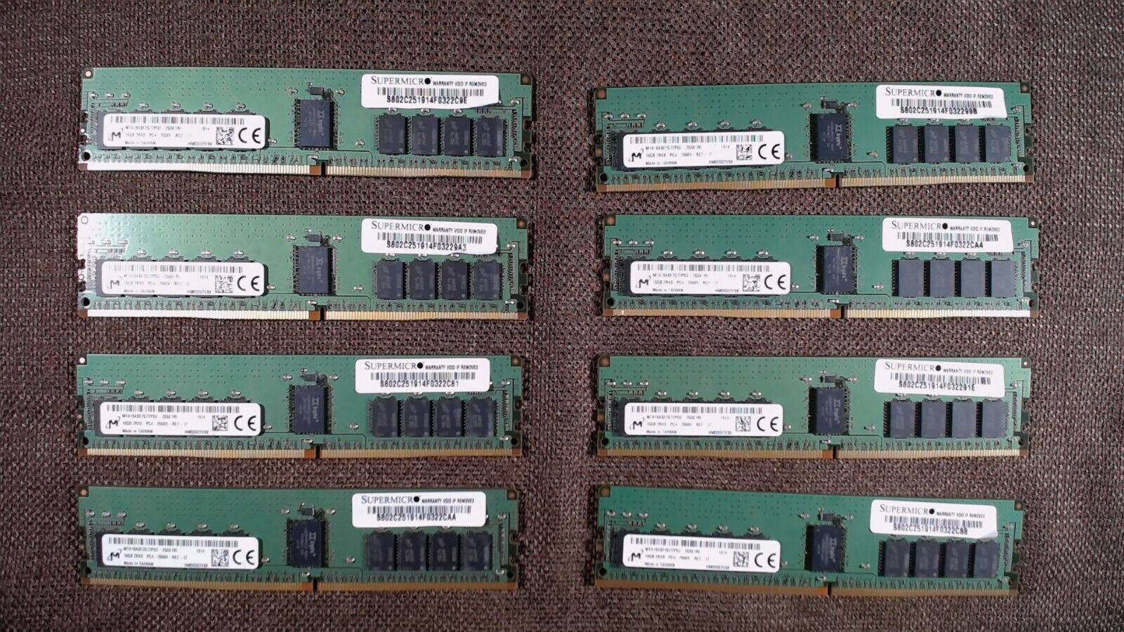 Micron 128GB (8x 16GB) RDIMM 2Rx8 PC4-2666MT/s MTA18ASF2G72PDZ-2G6E1RI