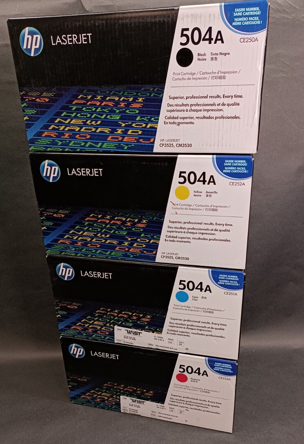 HP LASERJET 504A CE250A,CE251A,CE252A,CE253A Toner Cartridges Set (C,Y,M,K), New