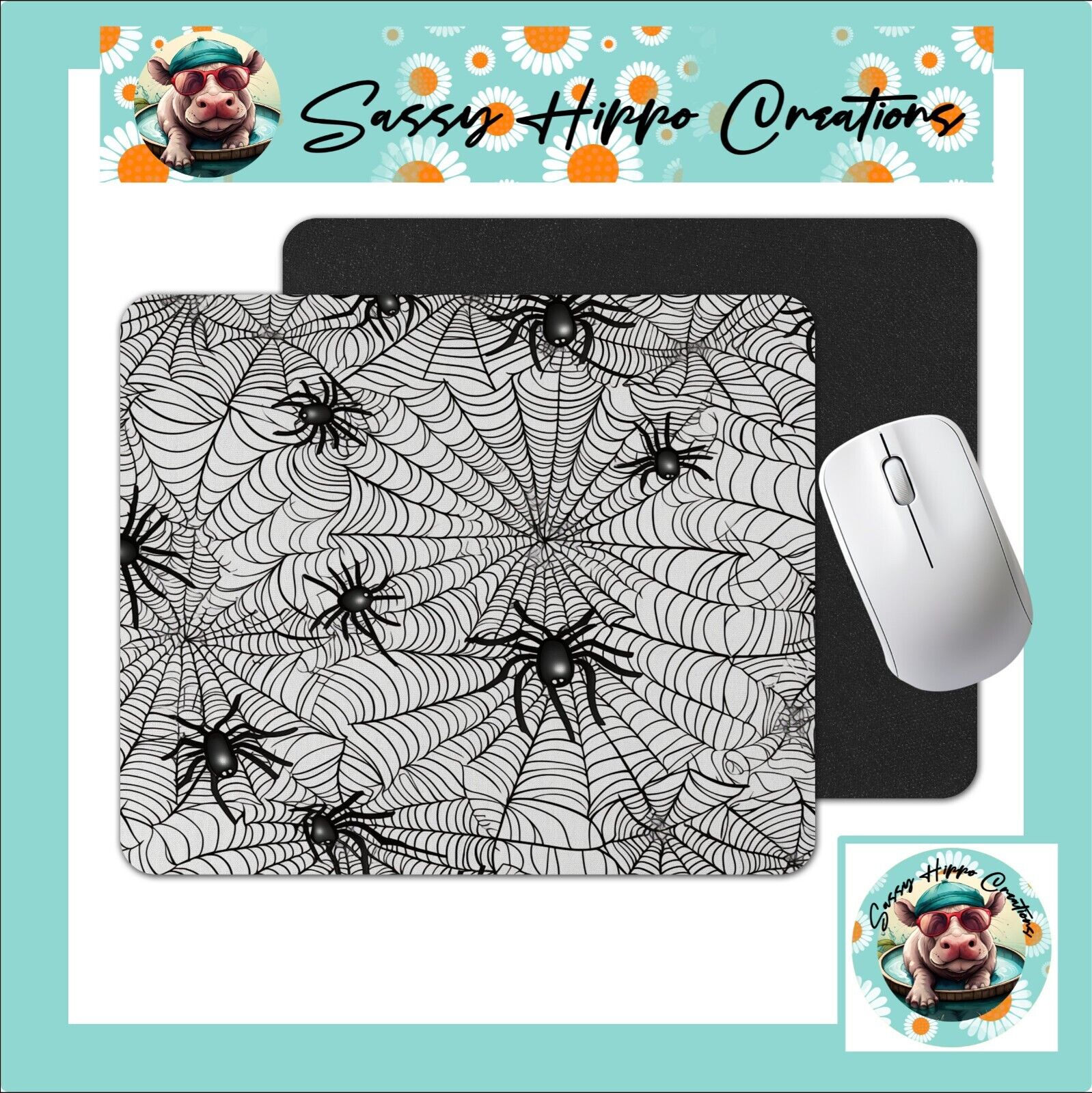 Mouse Pad Black Widow Spider Webs Spooky Halloween Anti Slip Back Easy Clean