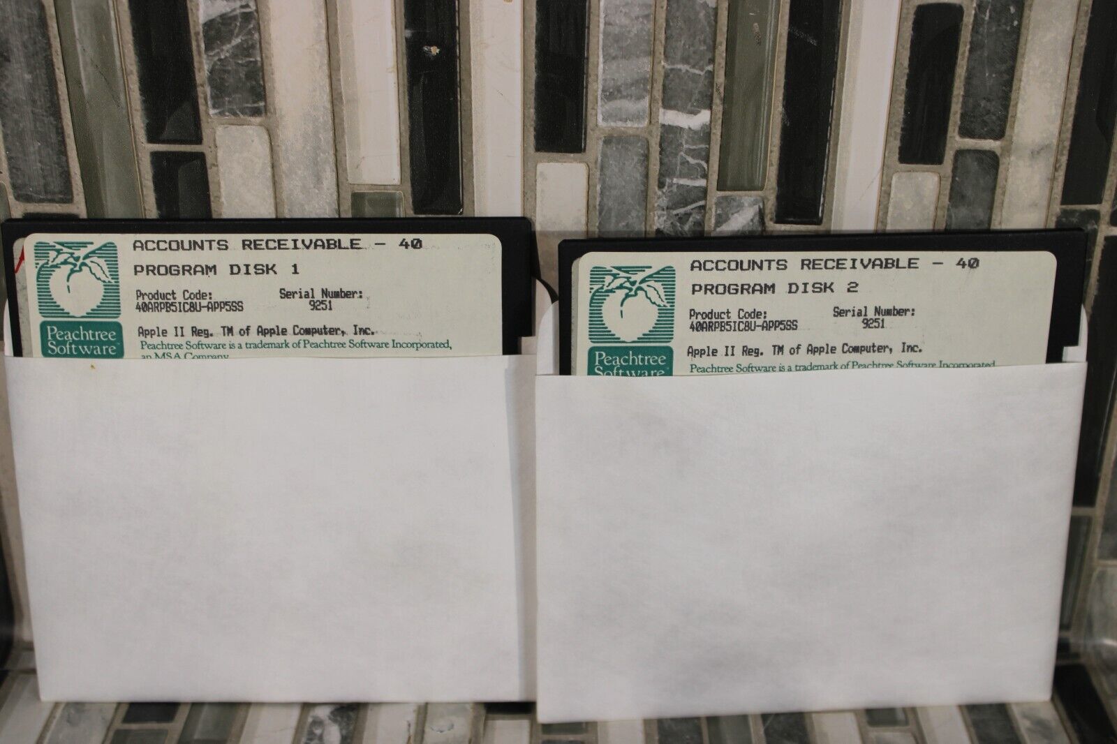 Peachtree Software Accounts Receivable Program Disk 1&2 Vtg Apple II Software