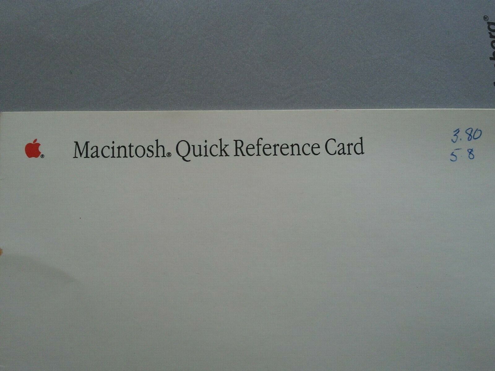 Macintosh Quick Reference Card for Vintage Apple Macintosh Portable m5120 m5126